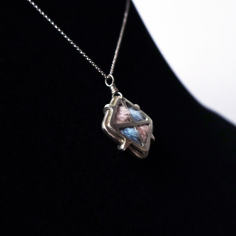 Baby Blue and Pink Rabbit Fur Necklace