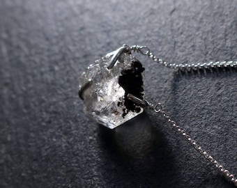 Rough Herkimer Diamond Necklace — Sterling Silver Necklace, Solitaire Necklace, Rough Stone