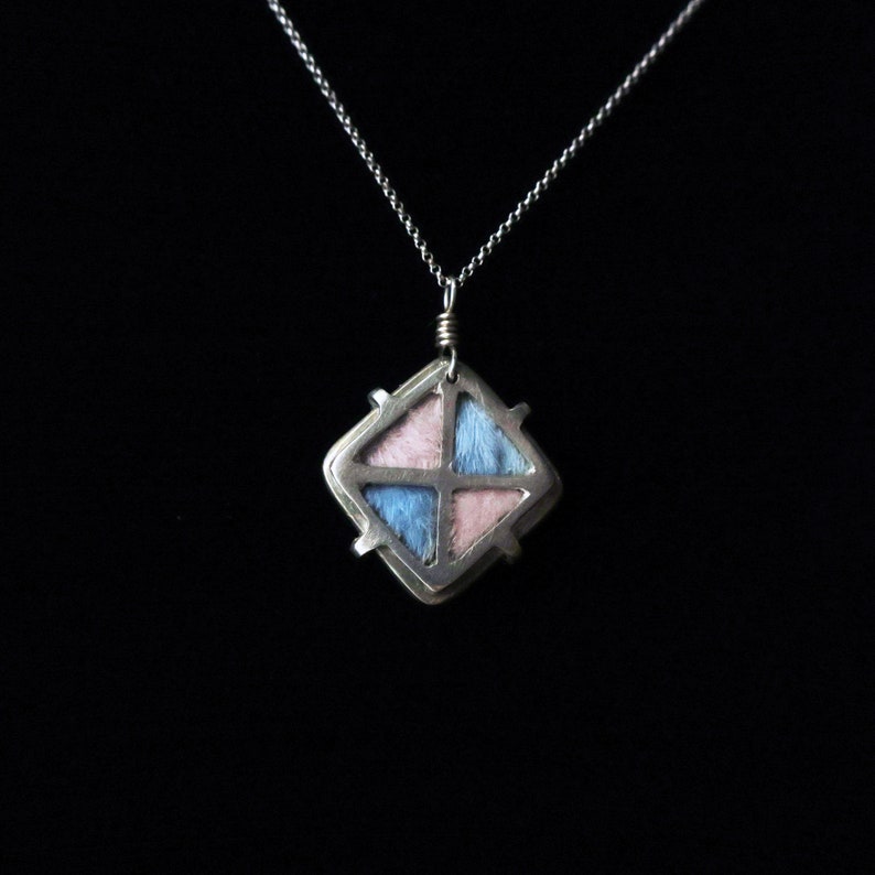 Baby Blue and Pink Rabbit Fur Necklace