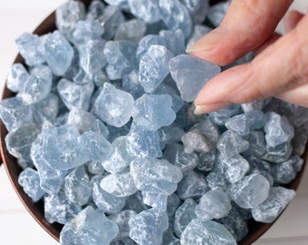 Celestite Crystal | Raw Blue Celestite Stone for Healing or Rough Gemstone Jewelry | Celestite Meaning & Properties Card | Bulk Crystals
