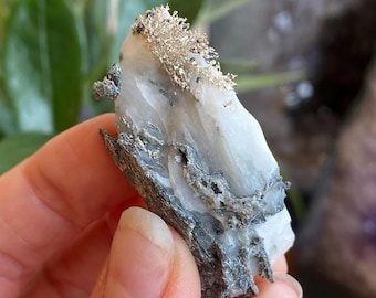 Native Silber, Silber Probe, Silber Mineral Probe, Silber auf Calcit, neue Lagerstätte, Zgounder Marokko