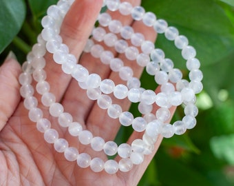 Selenite Bracelet, 6mm Selenite Bead Bracelet, Natural Selenite, Satin Spar, Energy Clearing