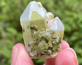 Lime Epidote on Quartz, Turkey, Exact Shown, Epidote Druse on Quartz Point, Specimen