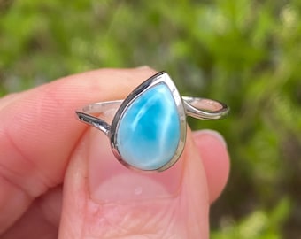 Anello in larimar, taglia 6, argento sterling, esattamente come in foto.