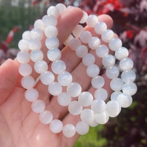 Selenite Bracelet, Selenite Bead Bracelet for Energy Protection, Cleansing, Rejuvenation, High Quality