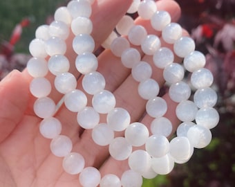 Selenite Bracelet, Selenite Bead Bracelet for Energy Protection, Cleansing, Rejuvenation, High Quality