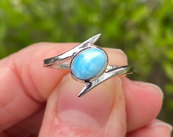 Anello in larimar, taglia 5, argento sterling, esattamente come in foto.