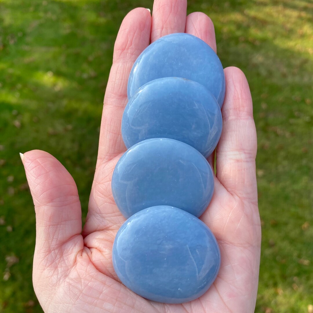 Angelite Worry Stone Sky Blue Stone for Inner Peace Etsy