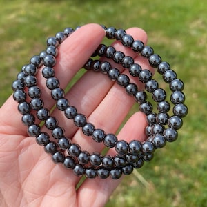 Hämatit Armband, 6 mm , Silber Hämatit Stretch Perlenarmband | Erdung, Vitalität, Harmonie, Balance, Inspiration
