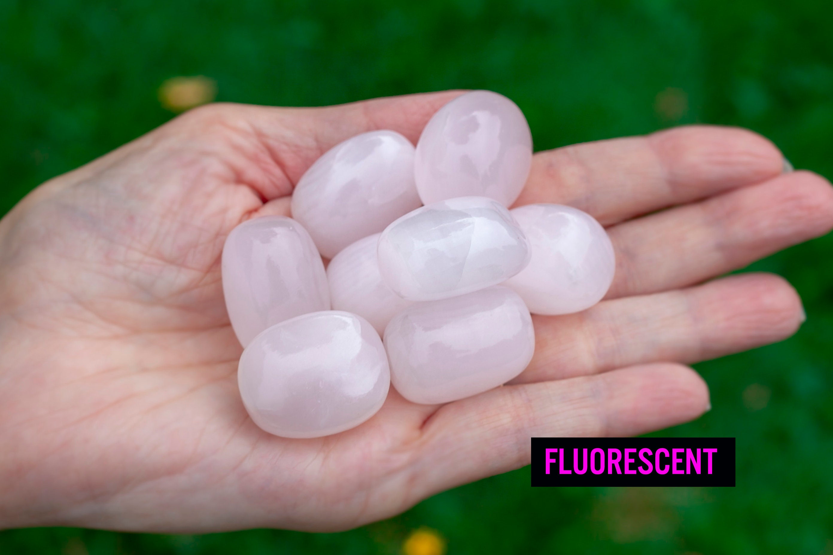 Mangano Calcite, Pink Calcite Stone, Tumbled Stone - Pastel Pink & Fluorescent | Pink Calcite Tumbled Crystal | Love, Harmony