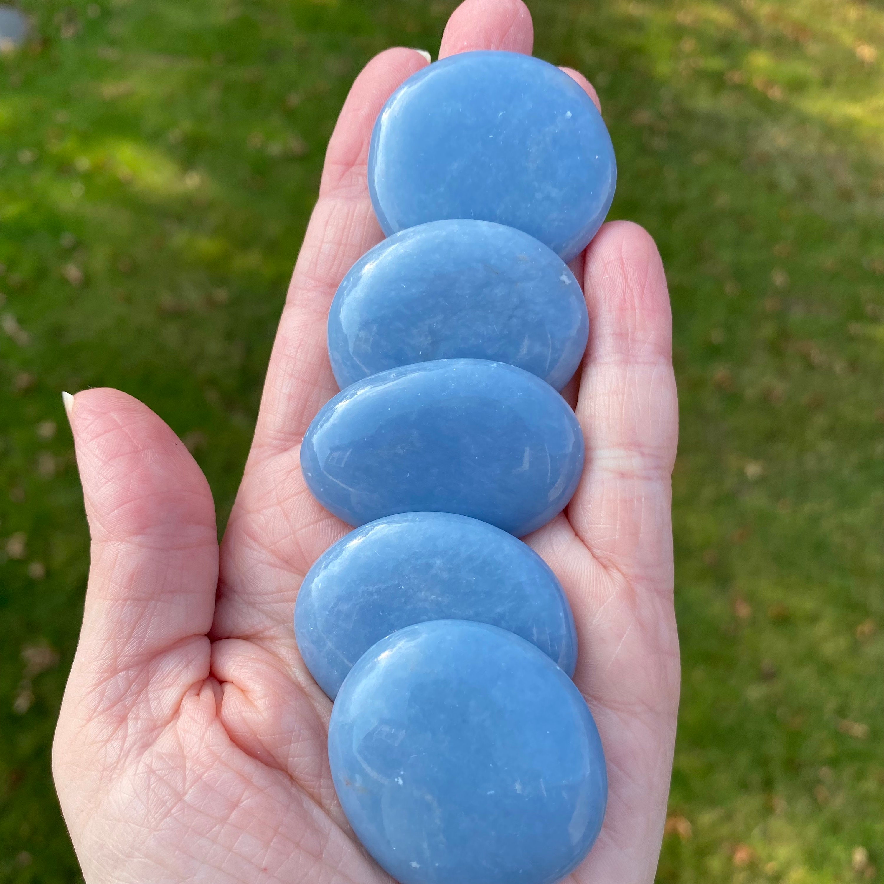 Angelite Worry Stone Sky Blue Stone for Inner Peace Etsy