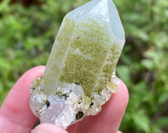 Lime Epidote on Quartz, Turkey, Exact Shown, Epidote Druse on Quartz Point, Specimen