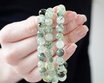 Prehnite Bracelet, Epidote with Prehnite Bead Bracelet