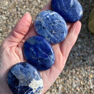 Sodalite Worry Stone, Blue Stone for Meditation, Introspection, Throat Chakra Healing and Open Third Eye