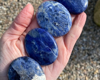 Sodalite Worry Stone, Blue Stone for Meditation, Introspection, Throat Chakra Healing and Open Third Eye