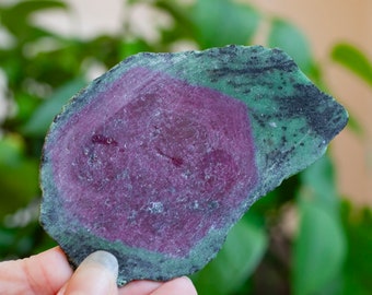 Ruby Zoisite Slab, Complete Hexagon, Raw Ruby in Zoisite Slice, Large Ruby Stone, Natural Ruby Stone