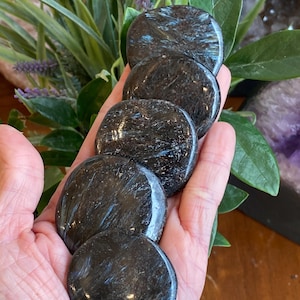 Arfvedsonite Worry Stone, Flashy Arfvedsonite Worry Stone