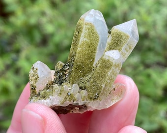 Lime Epidote on Quartz, Turkey, Exact Shown, Epidote Druse on Quartz Point, Specimen