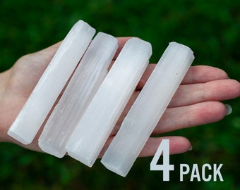 CONFEZIONE DA 4 / Bastoncini di selenite, bacchette di selenite bianca grezza sfusa, bacchette di selenite da 4", piccoli bastoncini di selenite per la pulizia dei cristalli, ricarica dei cristalli