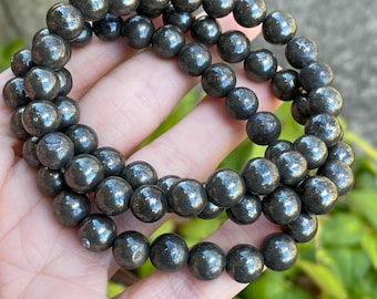 Pyrite Bracelet, 8mm Natural Pyrite Bead Bracelet