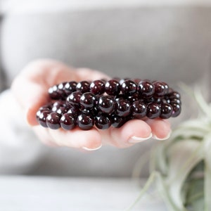 Garnet Bracelet, 8mm Dark Red Garnet Bead Bracelet