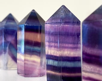 Rainbow Fluorite Tower, Fluorite Point, Purple, Green Blue Fluorite Crystal