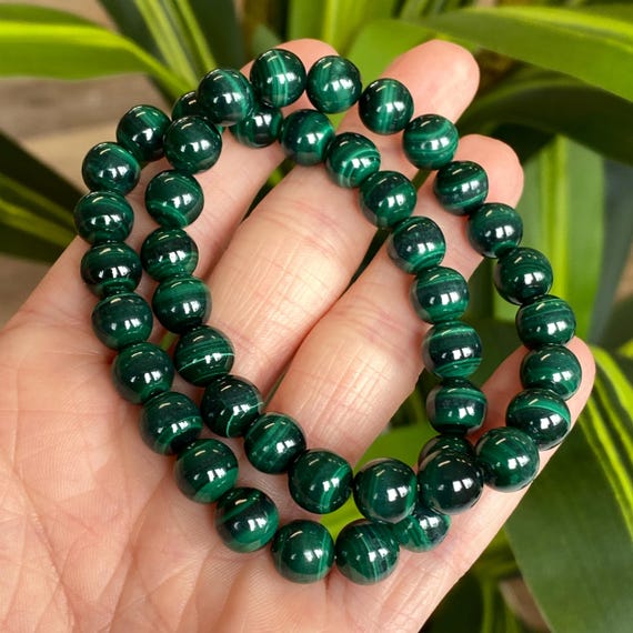 Natural Malachite Bracelet, Malachite Bead Bracelet, 8mm, 7.25in