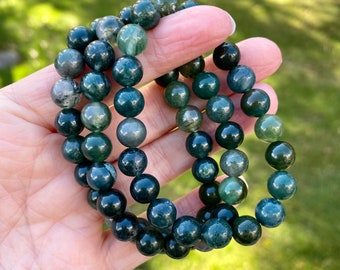 Moss Agate Bracelet, 8mm, Natural Green Moss Agate Bead Bracelet for New Beginnings, Abundance, Self-Esteem & Prosperity