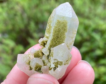 Lime Epidote on Quartz, Turkey, Exact Shown, Epidote Druse on Quartz Point, Specimen
