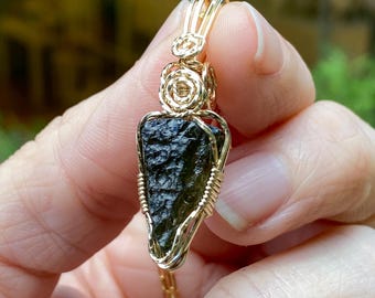 Raw Moldavite Pendant Necklace, 14k Gold Filled Wire Wrapped Pendant, Made On Cape Cod, Exact Shown, Gold Vermeil Chain