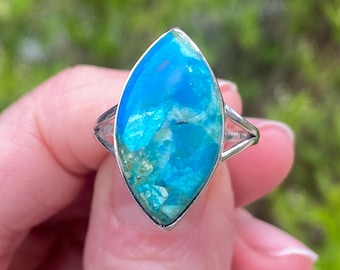 Anello con opale blu, taglia 7, argento sterling, opale blu peruviano, esattamente come in foto.