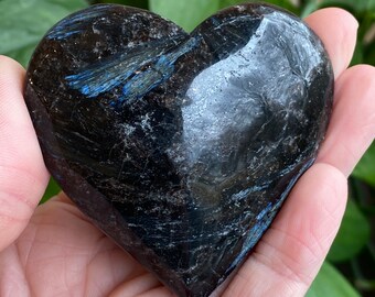 Large Arfvedsonite Heart with Garnet, Arfvedsonite Stone, Large Crystal Heart, Stone Heart