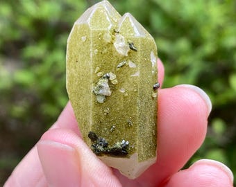 Lime Epidote on Quartz, Turkey, Exact Shown, Epidote Druse on Quartz Point, Specimen