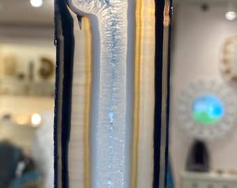 Ágata poliédrica, Ágata poliedroide, Paribas Brasil, Impresionante gran rebanada de ágata geométrica, rara, extraída