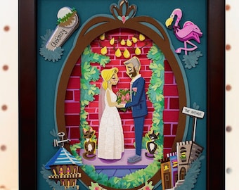 Custom Portrait of Couple with Favorite Things || Custom Paper Art Portrait - Anniversary - First Anniversary - Paper Anniversary