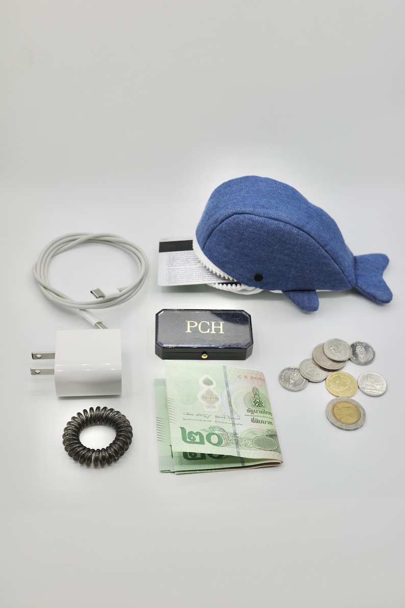 Mini Glutton Whale pouch fits cosmetics, airpods and cards ,Kawaii pouch keychain for purse, Trinkets for sholder bag, Whimsical gift image 4