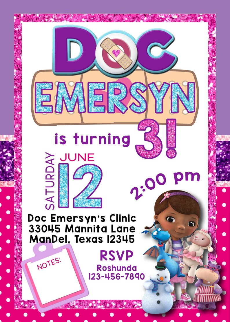 Doc Mcstuffins Invitation Etsy