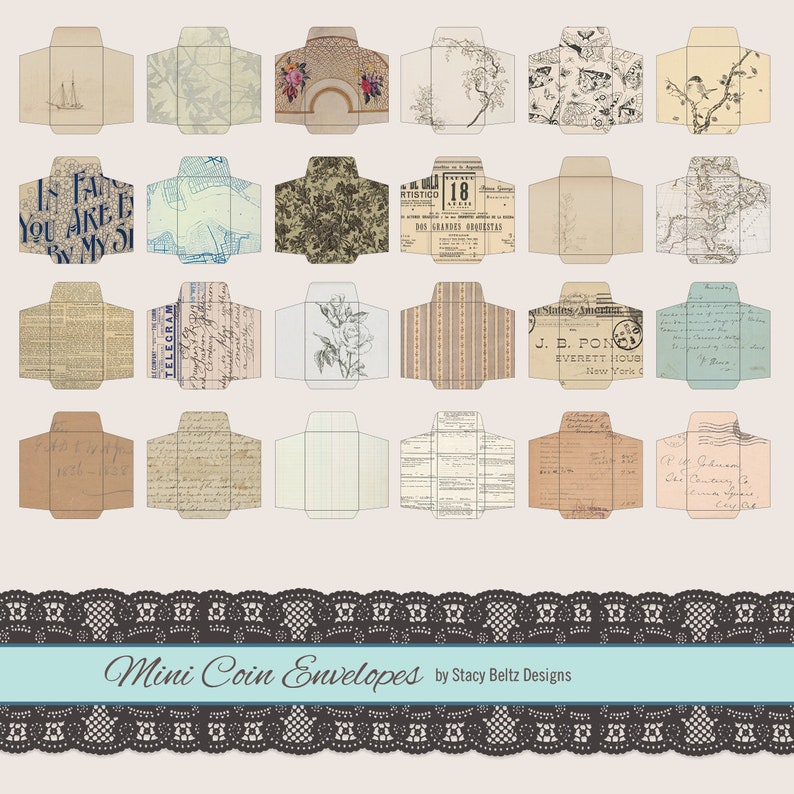 36 Mini Coin Envelopes Digital Print Etsy