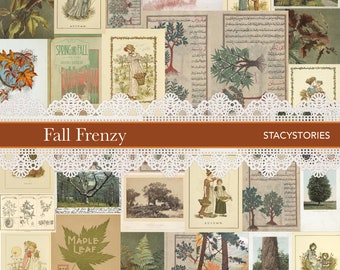 Fall Frenzy Leaves and Trees Vintage Digital Kit for Junk Journals and Scrapbooking
