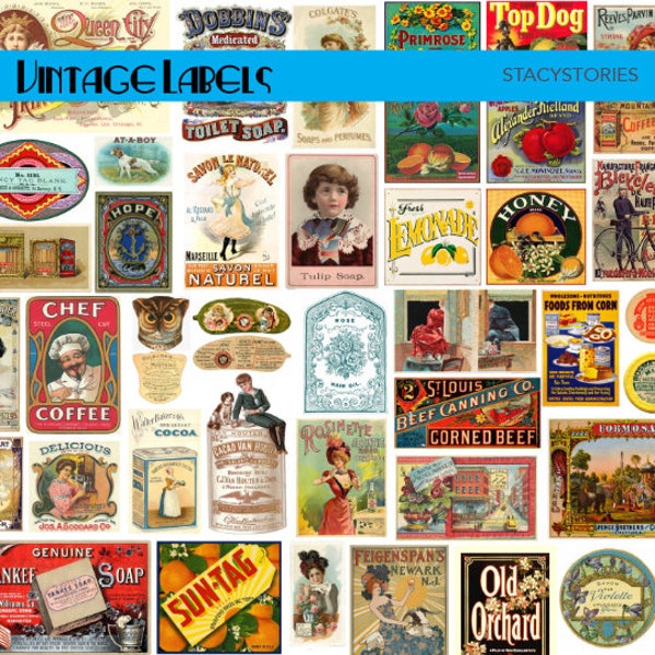 42 Vintage Labels Printable for Junk Journals, Crafts, or Scrapbooking