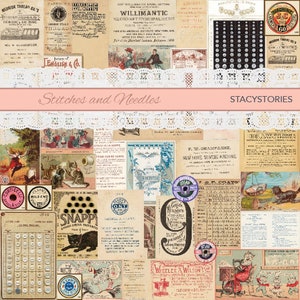 Vintage Sewing Stitches and Needles Digital Kit for Junk Journals and Scrapbooking image 1