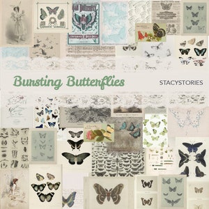 Vintage Bursting Butterflies Digital Kit for Junk Journals and Scrapbooking