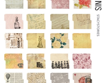 30 Vintage Mini File Folders Digital Print for Junk Journals