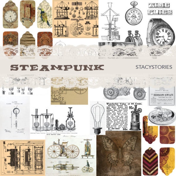 Vintage Grunge Steampunk Digital Kit for Junk Journals and Scrapbooking