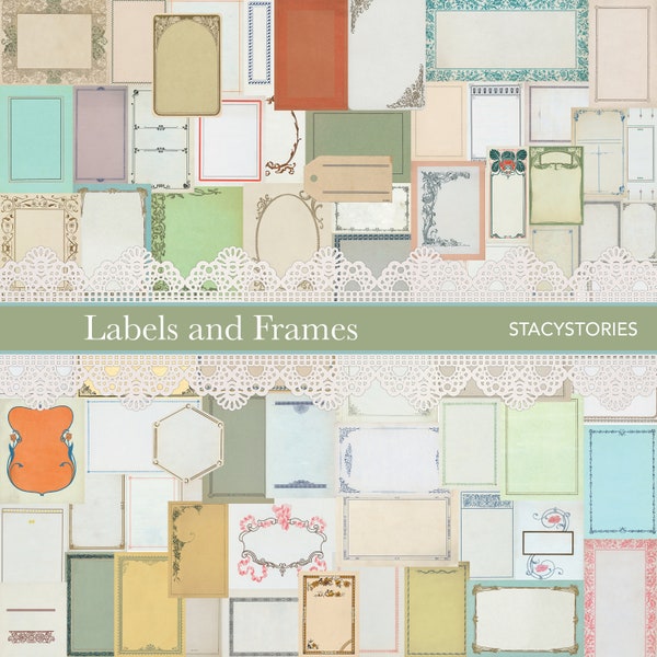 67 Vintage Labels and Frames Digital Kit for Junk Journals and Scrapbooking