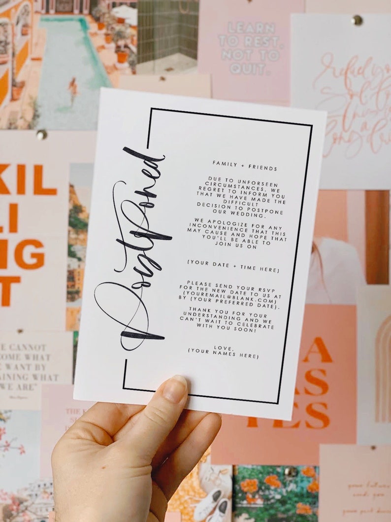 Wedding Postponed Card Wedding Change the Date Save the Date Postponement Card Postponement Postponed Wedding Postponement