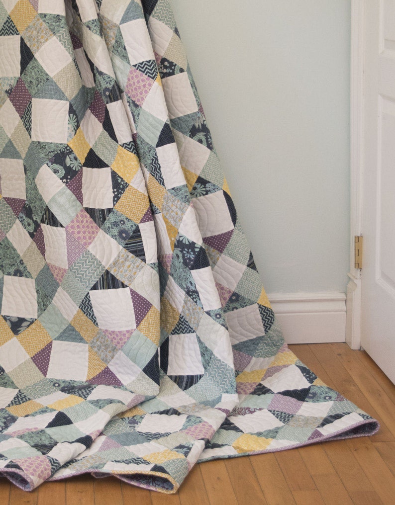 Modern Quilt Pattern, PDF Instant Download Crystal & Gem Quilt Pattern in three sizes: Full, Throw and Crib, Scrappy Patchwork, Traditional image 2