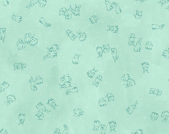 Bunny Lane - Bunny Toss - Mint - Premium Quilting Cotton yardage