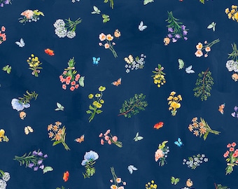 Bunny Lane - Floral Toss - Navy - Premium Quilting Cotton yardage