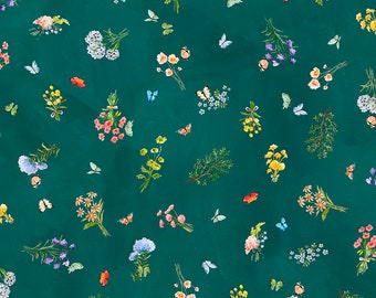 Bunny Lane - Floral Toss - Teal - Premium Quilting Cotton yardage